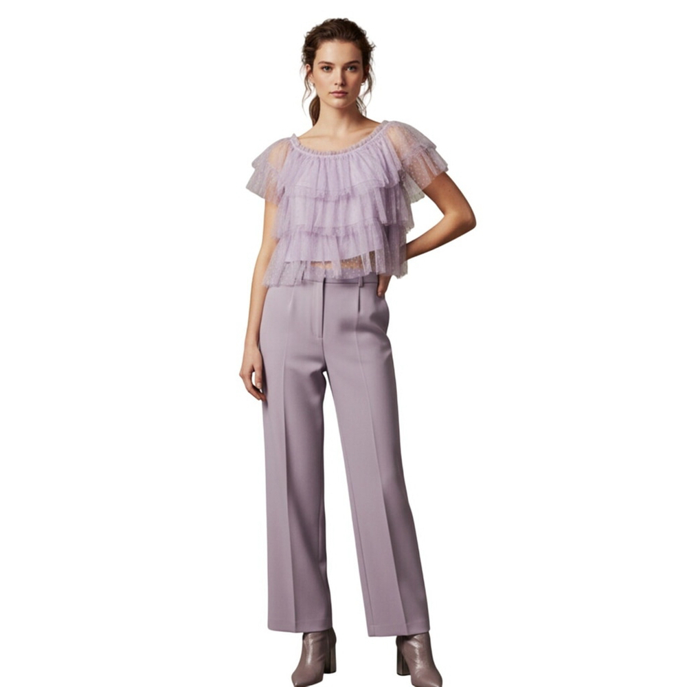 Lush Chiffon Lined Crop Top Purple Tiered Off Shoulder Large